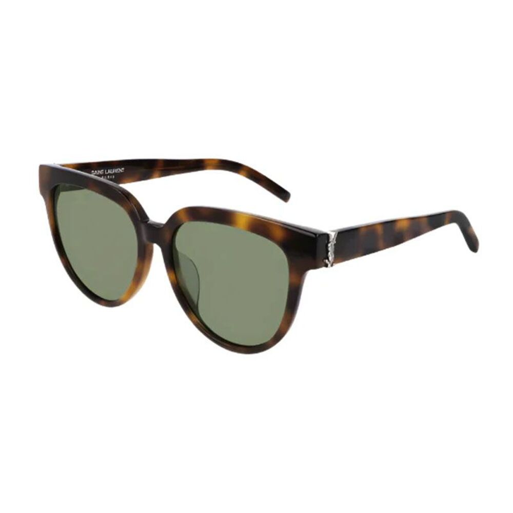 Saint Laurent Sunglasses Rectangle Full Rim, Havana Frame and Green Lens